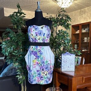 White Floral Strapless Dress Fits Size 6-8